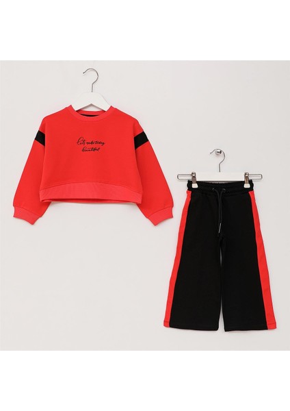 Kız Çocuk Uzun Kol Ince Kapşonlu Alt - Üst Takım - 25113 - Nar Çiçeği