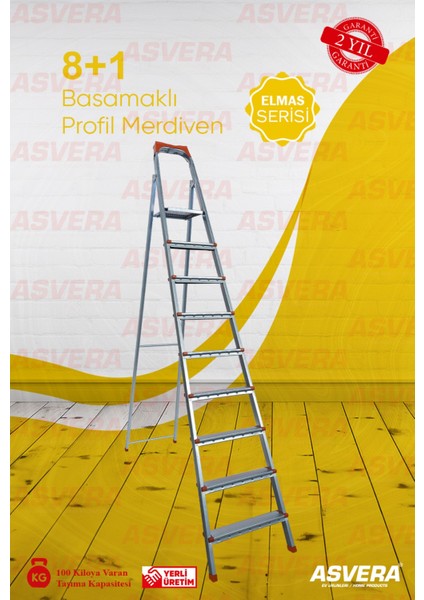 Elmas Serisi 8+1 Basamaklı Galvanizli Profil Merdiven - Ev - Bahçe - Iş Yeri İçin Dayanıklı