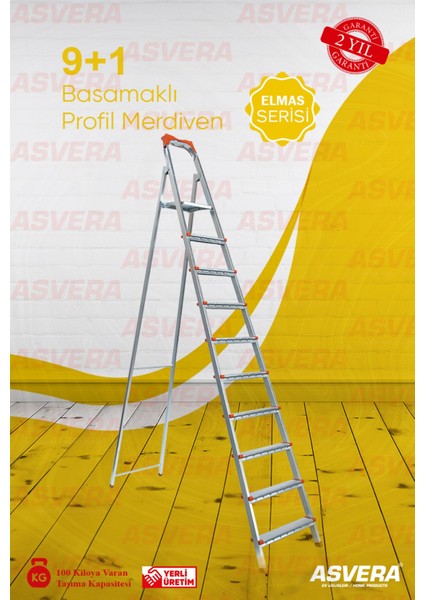 Elmas Serisi 9+1 Basamaklı Galvanizli Profil Merdiven - Ev - Bahçe - İş Yeri İçin Dayanıklı