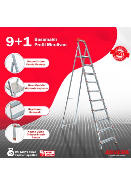 Elmas Serisi 9+1 Basamaklı Galvanizli Profil Merdiven - Ev - Bahçe - İş Yeri İçin Dayanıklı fiyatları