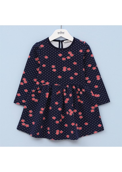 Kız Çocuk Uzun Kol Ince Elbise - 40891 - Kırmızı - Lacivert