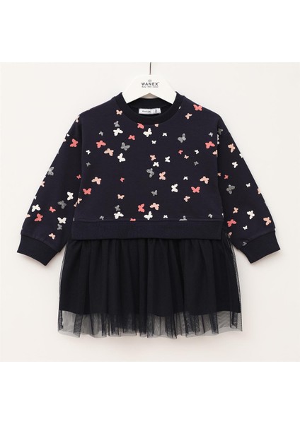 Kız Çocuk Uzun Kol Ince Elbise - 42514 - Lacivert