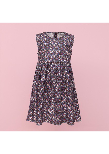 Kız Çocuk Sıfır Kol Elbise - 42513 - Indigo