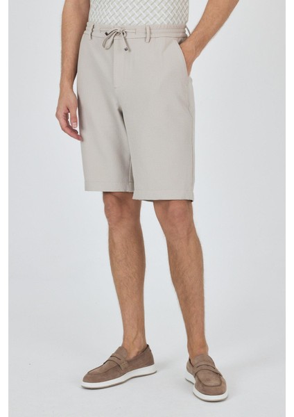Bej Düz Esnek Gabardin Casual Şort 1016250150
