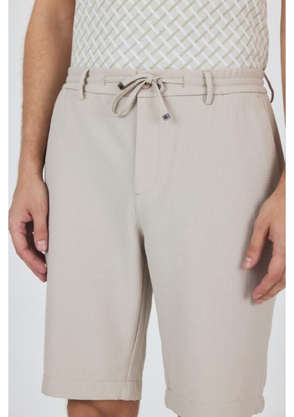 Bej Düz Esnek Gabardin Casual Şort 1016250150