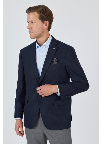 Koyu Lacivert Mono Yaka Bez Ayağı Tam Astar Esnek 4 Drop Comfort Fit Classic Ceket 1002250157