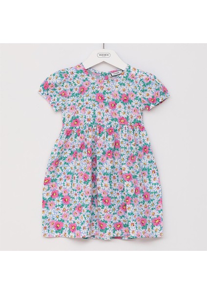 Kız Çocuk Kısa Kol Elbise - 42399 - Mavi