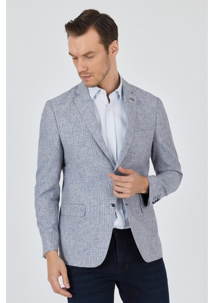 Kazayağı Desen Bez Ayağı Mono Yaka Yarım Astar Keten Karışımlı 6 Drop Slim Fit Ceket 1002250102