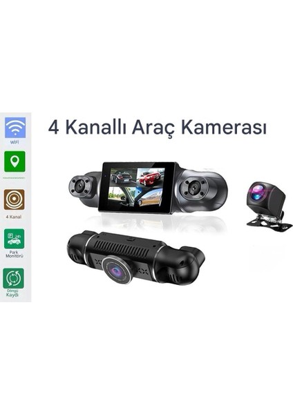 Araç Kamerası - 4 Kameralı - Gps Takip - G Sensör - 1080P Kayıt - Wifi - Özellikli