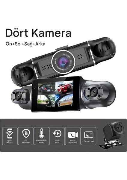 Araç Kamerası - 4 Kameralı - Gps Takip - G Sensör - 1080P Kayıt - Wifi - Özellikli