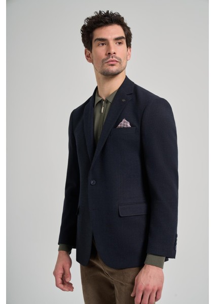 Koyu Lacivert Kendinden Çizgili Desen 4 Drop Comfort Fit Casual Esnek Ceket 1002245168 modelleri