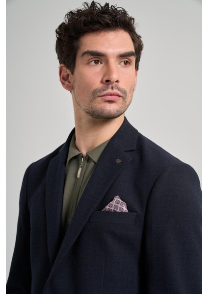 Koyu Lacivert Kendinden Çizgili Desen 4 Drop Comfort Fit Casual Esnek Ceket 1002245168 fırsatları