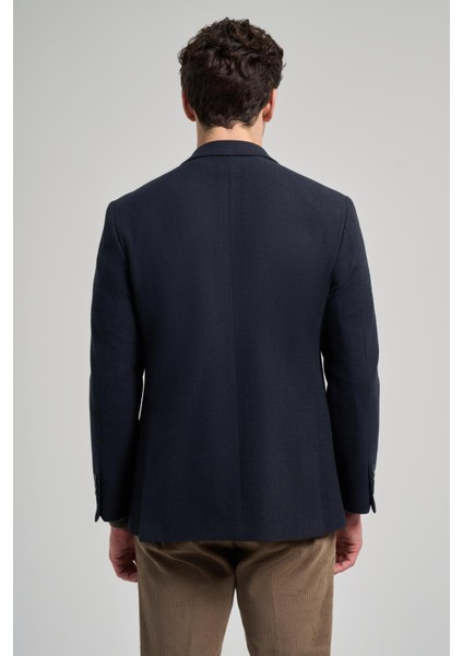 Koyu Lacivert Kendinden Çizgili Desen 4 Drop Comfort Fit Casual Esnek Ceket 1002245168 indirimleri