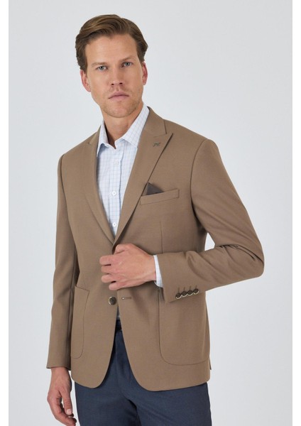Koyu Bej Kılıç Yaka Esnek 6 Drop Slim Fit Classic Ceket 1002250124 modelleri
