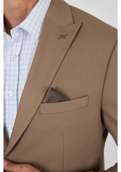 Koyu Bej Kılıç Yaka Esnek 6 Drop Slim Fit Classic Ceket 1002250124 fırsatları