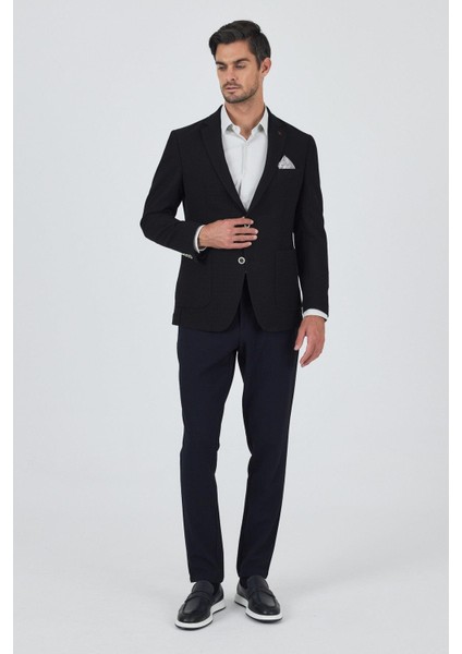 Siyah Mono Yaka Gofreli Esnek 6 Drop Slim Fit Casual Ceket 1002250125 fiyatları