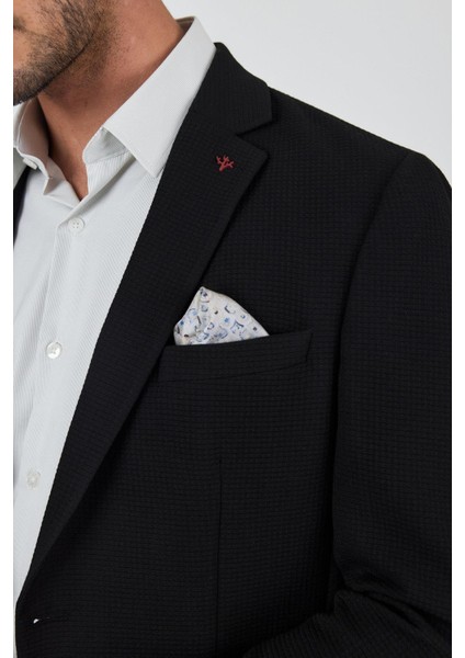 Siyah Mono Yaka Gofreli Esnek 6 Drop Slim Fit Casual Ceket 1002250125 fırsatları