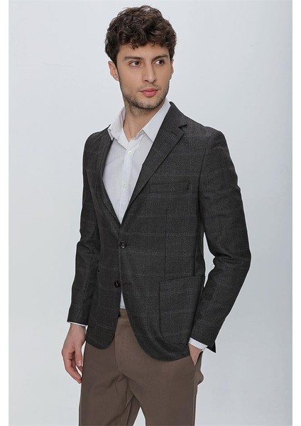 Desenli Mono Yaka Astarsız 6 Drop Comfort Fit Rahat Kesim Ceket 1002225172