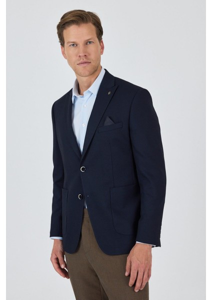 Lacivert Kılıç Yaka Esnek 6 Drop Slim Fit Classic Ceket 1002250124