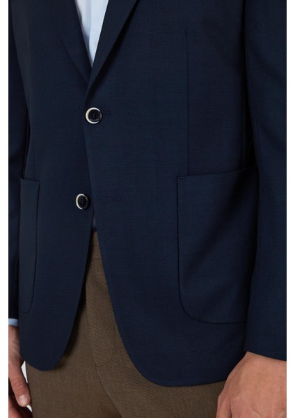 Lacivert Kılıç Yaka Esnek 6 Drop Slim Fit Classic Ceket 1002250124
