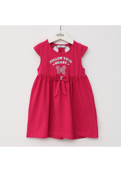 Kız Çocuk Şardonsuz Sıfır Kol Elbise - 42463 - Fuşya
