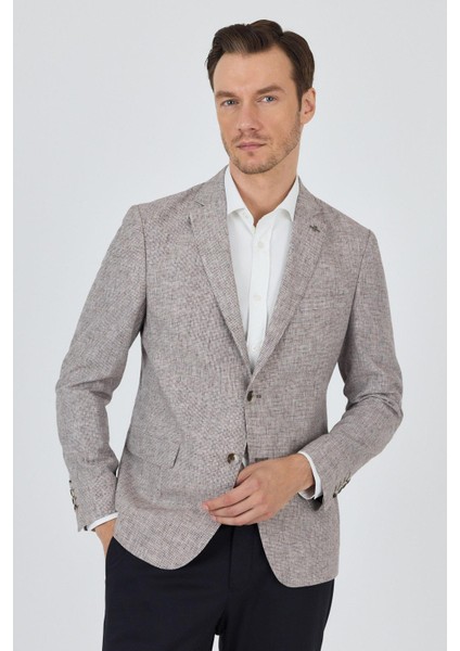 Kazayağı Desen Bez Ayağı Mono Yaka Yarım Astar Keten Karışımlı 6 Drop Slim Fit Ceket 1002250102