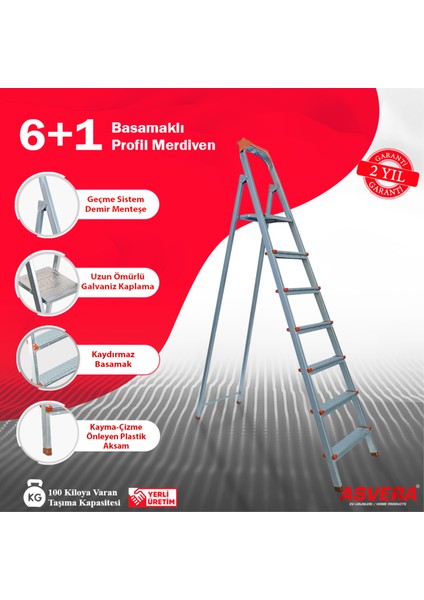 - 6+1 Basamaklı Galvanizli Profil Merdiven - Ev - Bahçe - İş Yeri İçin Dayanıklı