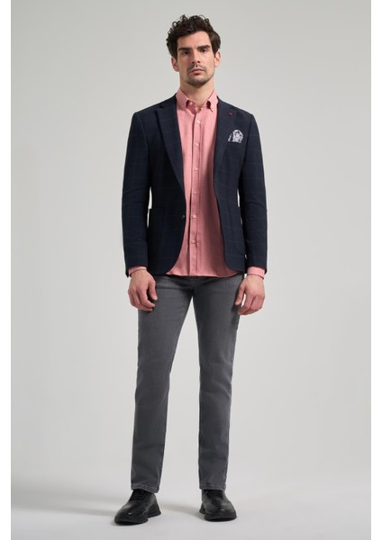 Siyah Kareli Mono Yaka Likralı 6 Drop Ekstra Slim Fit Casual Ceket 1002240156
