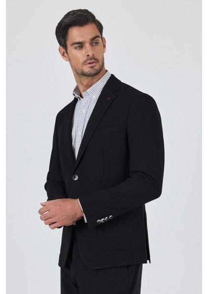 Siyah Mono Yaka Düz 2 Düğme Casual Esnek Slim Fit Ceket 1002250123 modelleri
