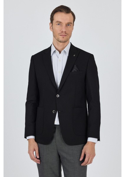 Siyah Kılıç Yaka Esnek 6 Drop Slim Fit Classic Ceket 1002250124