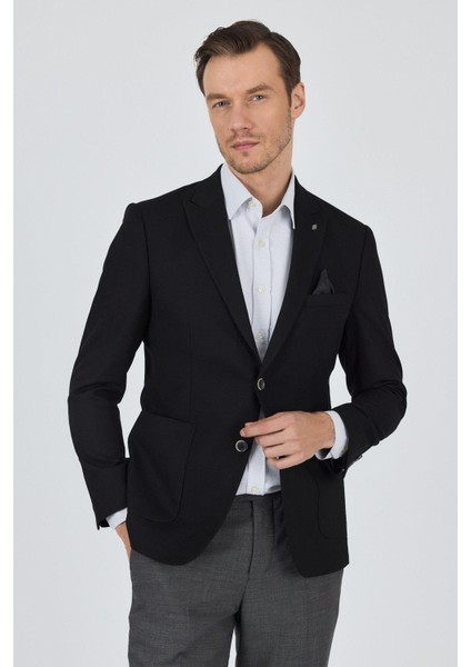 Siyah Kılıç Yaka Esnek 6 Drop Slim Fit Classic Ceket 1002250124 modelleri