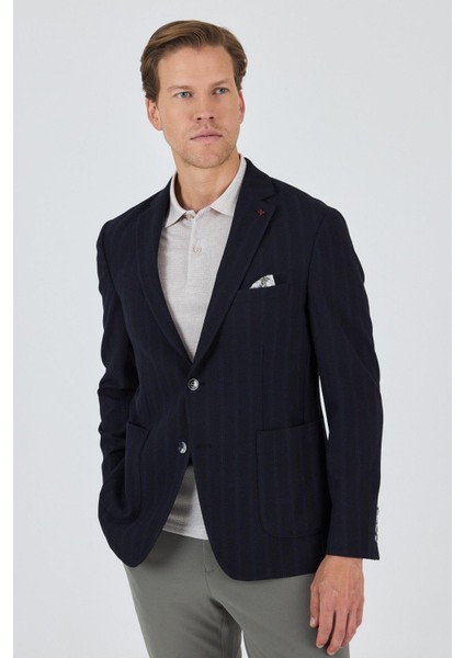 Koyu Lacivert Mono Yaka Gofreli Esnek 6 Drop Slim Fit Casual Ceket 1002250126 modelleri