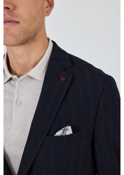 Koyu Lacivert Mono Yaka Gofreli Esnek 6 Drop Slim Fit Casual Ceket 1002250126 fırsatları