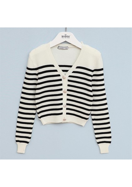 Kız Çocuk Uzun Kol Ince Düğmeli Triko Hırka - 23082 - Siyah - Vanilya modelleri