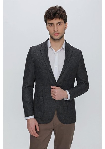 Desenli Mono Yaka Astarsız 6 Drop Comfort Fit Rahat Kesim Ceket 1002225172