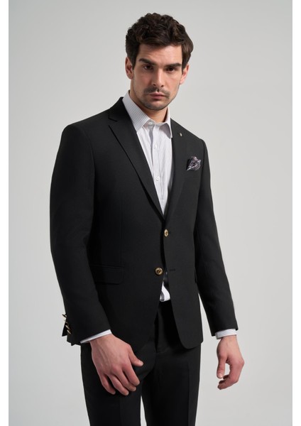 Düz Bez Ayağı Mono Yaka Tam Astar Esnek 6 Drop Slim Fit Ceket 1002245903