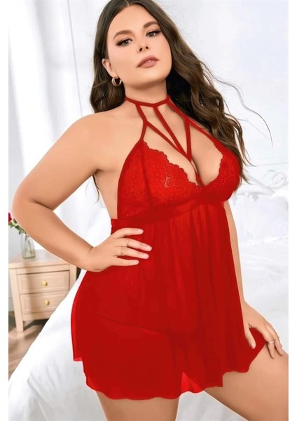 Kadın Büyük Beden Gecelik Kırmızı B2027