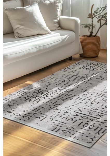 Venüs Gri Iskandinav Desenli Kaymaz Pamuk Kilim – Makinede Yıkanabilir, Modern ve Dayanıklı Tasarım Halı