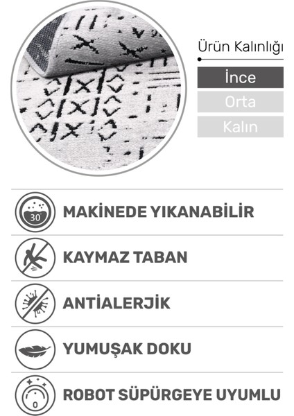 Venüs Gri Iskandinav Desenli Kaymaz Pamuk Kilim – Makinede Yıkanabilir, Modern ve Dayanıklı Tasarım Halı