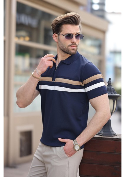 Lacivert Fermuarlı Polo Yaka Triko Erkek T-Shirt E7299 fiyatları