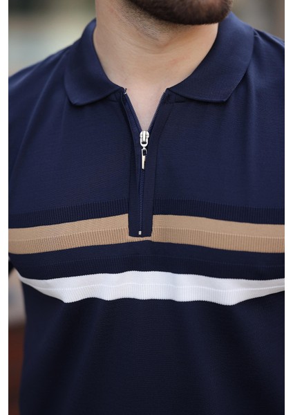 Lacivert Fermuarlı Polo Yaka Triko Erkek T-Shirt E7299 fırsatları