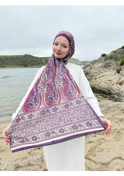 Etnomix Serisi Soft Pamuk Etnik Desen Şal Mor