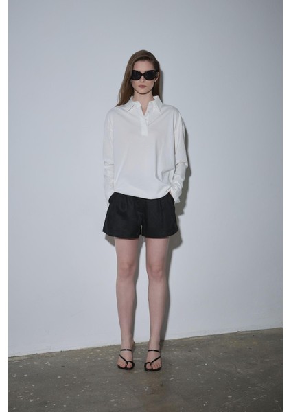 Ekru Polo Yaka Oversize Tişört modelleri