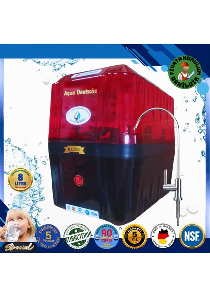 Montaj Dahil Specıal 8 Litre Antibakteriyel Çelik Tanklı 90 Gpd Nano Membranlı Gümüş Iyon Kompozit Tatlandırıcılı Su Arıtma Cihazı