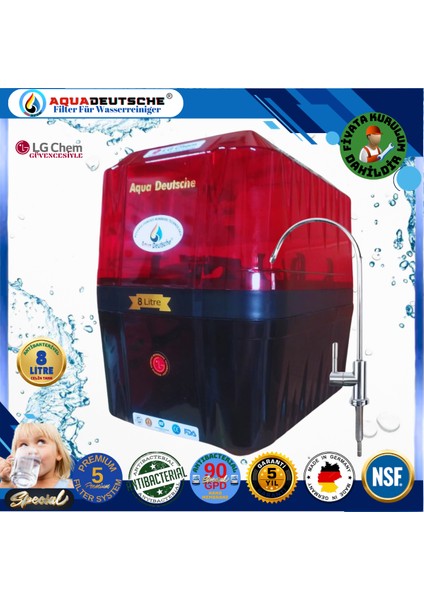 Montaj Dahil Specıal 8 Litre Antibakteriyel Çelik Tanklı 90 Gpd Nano Membranlı Gümüş Iyon Kompozit Tatlandırıcılı Su Arıtma Cihazı fiyatları