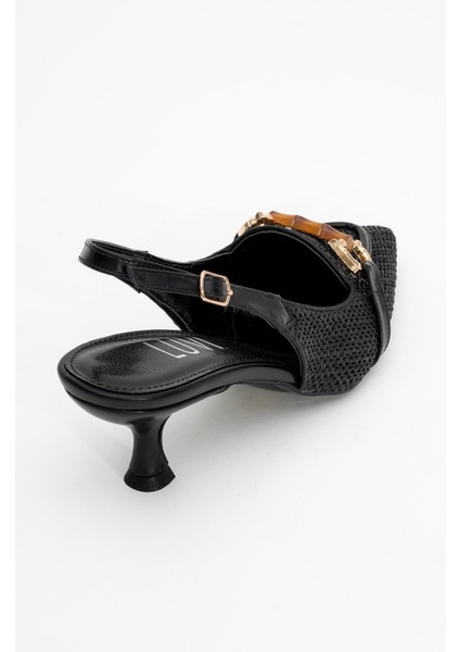 Osca Siyah Hasır Tokalı Sivri Burun Kadın Topuklu Ayakkabı fırsatları