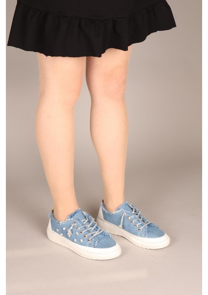 GUSTA Taş Bağcıklı Taş Detaylı Sneakers KOT MAVİ