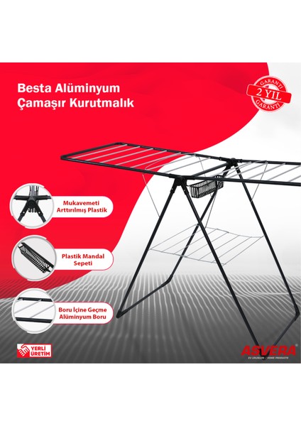 Elmas Serisi - Besta Yarı Alüminyum Çamaşır Kurutmalık - Sepetli Çamaşır Kurutma Askısı