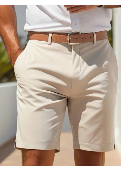 Regular Fit Bermuda Şort Erkekler İçin Düz Desenli Hafif Keten Yazlık