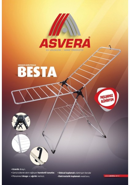 Elmas Serisi - Besta Yarı Alüminyum Çamaşır Kurutmalık - Sepetli Çamaşır Kurutma Askısı